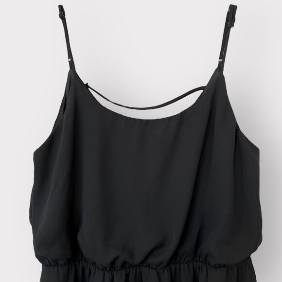Everly | Black Mini Dress | Cami Spaghetti Strap | V Back | Gathered Waist Large - Picture 4 of 8